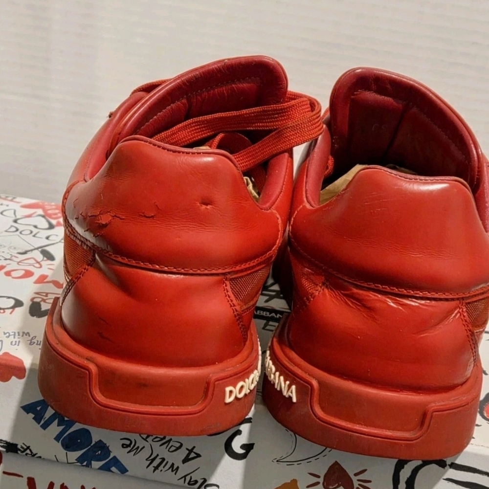 Dolce & Gabbana Unisex Portofino Red LowTop Sneakers US Mens Sz 6 /Wmns Size 7.5 - Picture 10 of 14